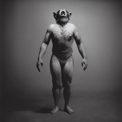 Prompt: a human transforming into a werewolf, studio medium format photograph