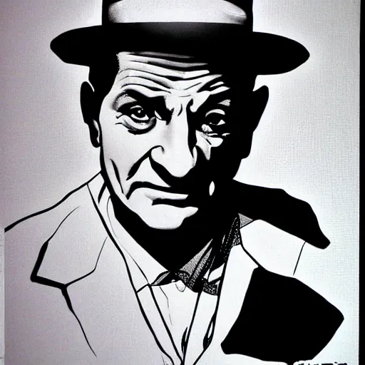 Image similar to Joe Pesci black & white portrait, manga panel, art by Nobuyuki Fukumoto