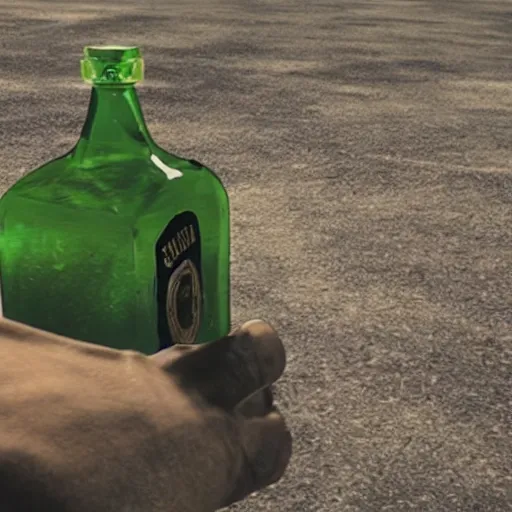 Prompt: film still of an action movie about a green bottle