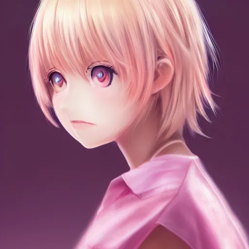 Prompt: an anime girl with blond hair and pink dress, high quality mastercraft digital painting, impossible detail, hyper realistic, sharp, sharp, 4k, ultrahd, virtuosic level detail, gorgeous lighting