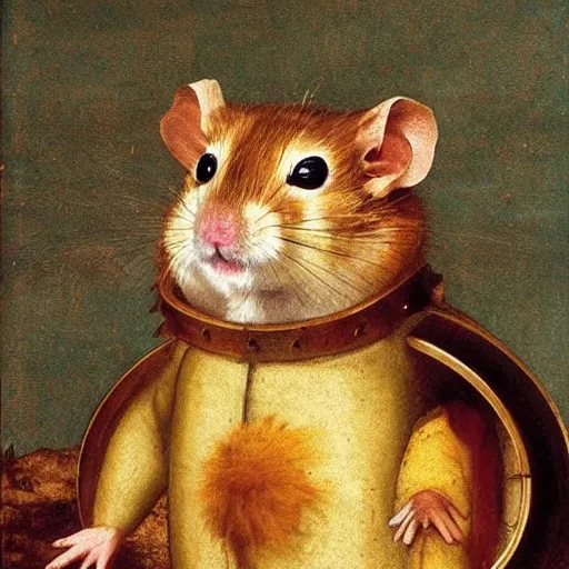 Prompt: hamster with armor 4k renaissance painting, detailed