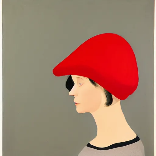 Image similar to girl with red hat, by Alex Katz