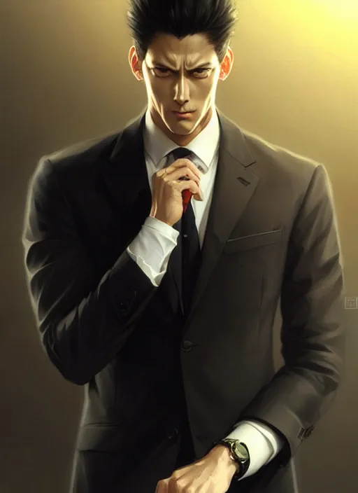 Prompt: ultra realistic illustration, handsome saitama. elegant, black suit, highly detailed, digital painting, artstation, concept art, smooth, sharp focus, illustration, art by artgerm and greg rutkowski and alphonse mucha and wlop