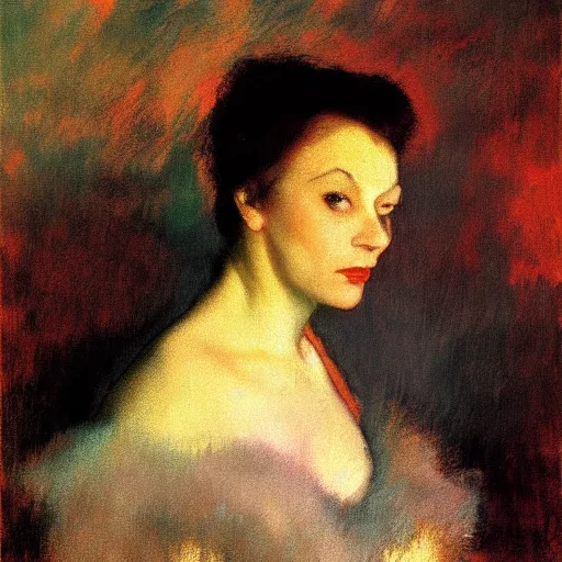 Image similar to a closeup portrait of a young vivian leigh, dramatic light, painted in oil by edgar degas, masterpiece