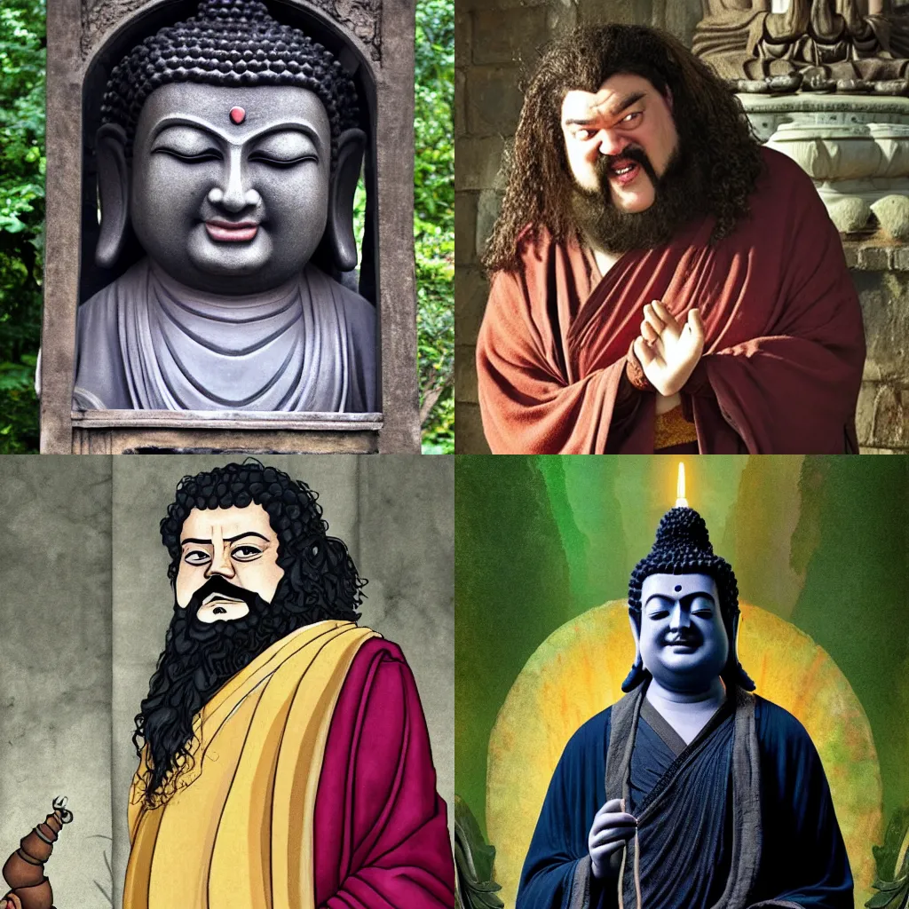 Prompt: buddha as hagrid in harry potter