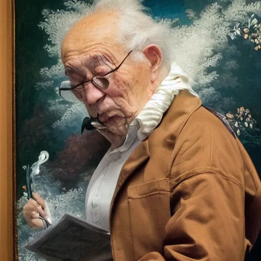 Prompt: a stock photo of gramps shigo puffing the glass pipe, a ludicrous jean - honore fragonard painting, shockwave from the middle east