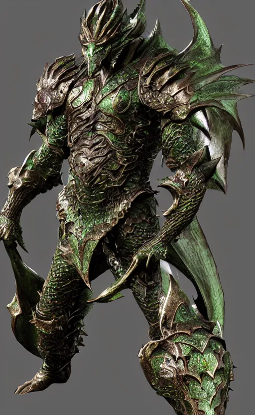 Prompt: Green dragon armor, bronze statue, unreal engine, high detailed