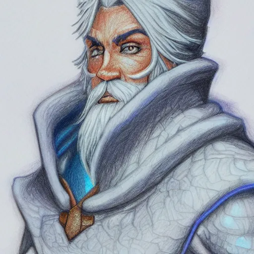 Image similar to Colored pencil art on paper, Frost Mage, highly detailed, artstation, Caran d'Ache Luminance