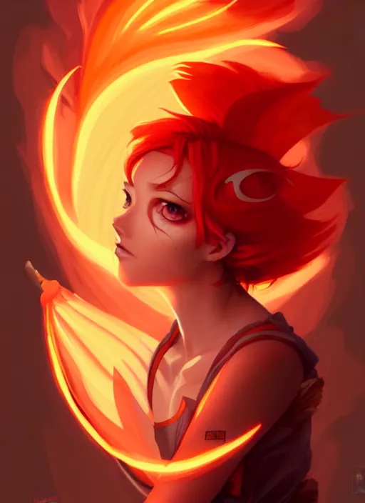 Image similar to style artgerm, joshua middleton, illustration, anthropomorphic hamster wearing orange pelt light armor, anime eyes, red hair, swirling fire flames cosmos, fantasy, dnd, cinematic lighting