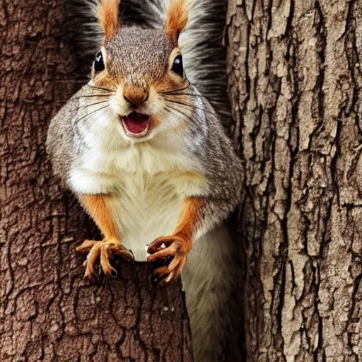 Prompt: shocked appalled squirrel with its open mouth agape