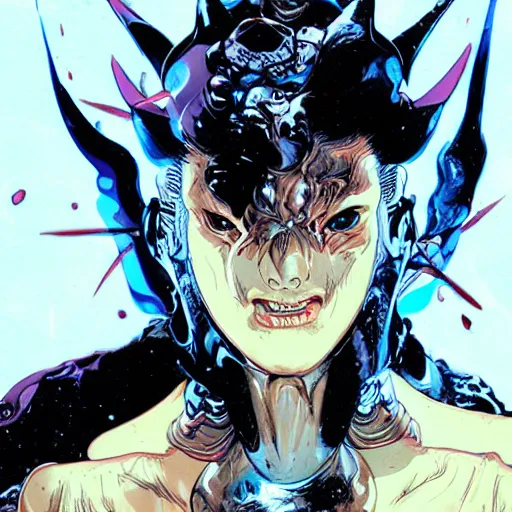 Image similar to closeup of face melting in agony, inside dark oil, frontal picture, by masamune shirow, josan gonzales