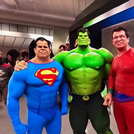 Image similar to supermen and hulk at WWE