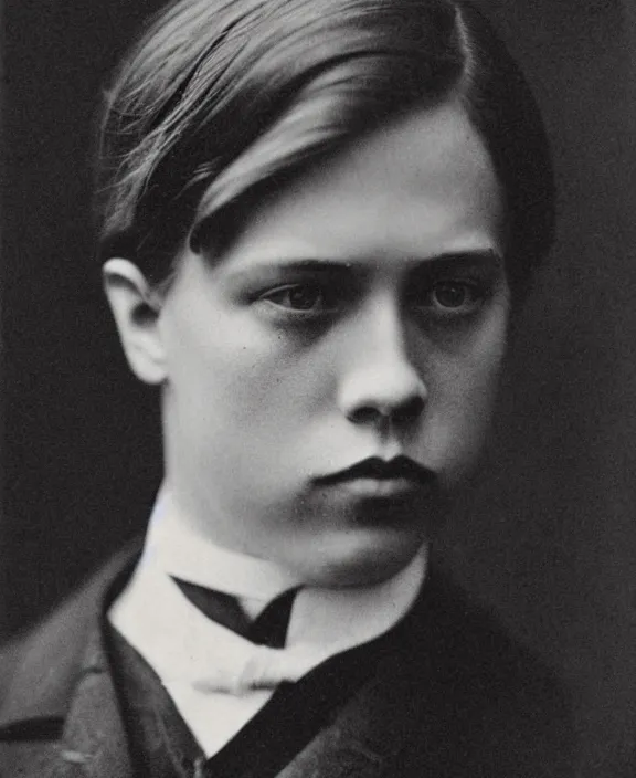 Image similar to victorian photograph of cole sprouse, 1 8 9 0 s photography, 1 9 0 0, realistic face, symmetrical face, detailed, grainy, edwardian, old photo