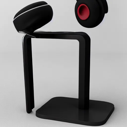 Image similar to headphone stand stand, futuristic, techno, cyberpunk, product design, 3 d render, concept, fun, swag, iconic