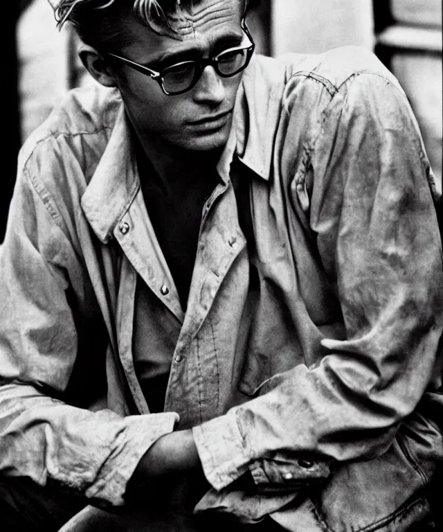 Prompt: a color photograph of james dean, by annie leibovitz, platinum blond, intense, bold, exaggerated, overblown, ultra sharp, extra details, ultra high quality, trending on pinteresst