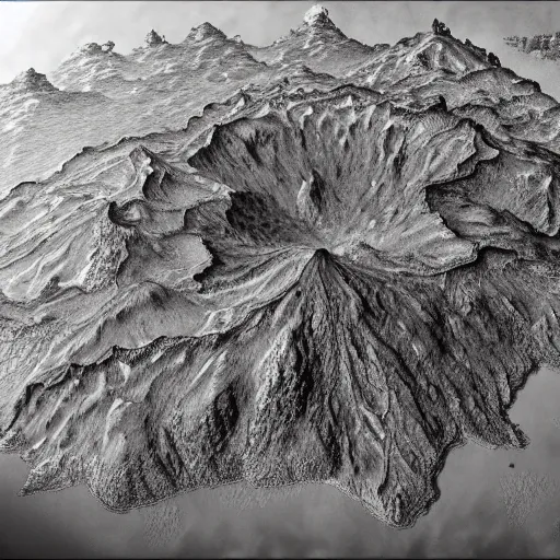 Image similar to fantasy map, hyperdetailed, realistic, giant caldera