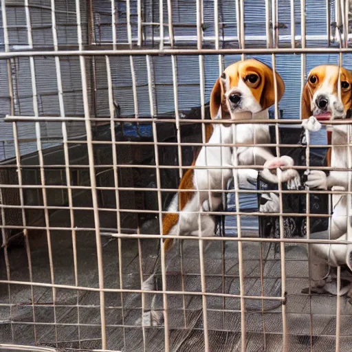 Image similar to beagles fighting in a cage