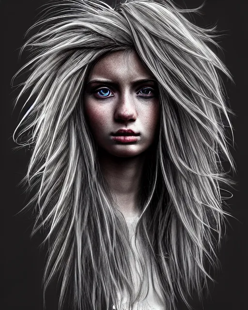 Image similar to hair monster, portrait, highly detailed, deep focus, gritty, digital painting, smooth, sharp focus, illustration, ultra realistic, 8 k