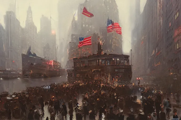 Prompt: a painting of polish immigrants arriving in new york in 1 8 9 3 in new york by greg rutkowski, trending on artstation