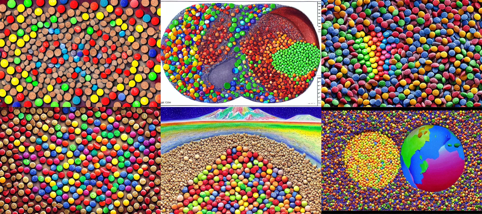 Prompt: a cross section of the Earth but the core is filled with Skittles, hyper realism, detailed, simple background