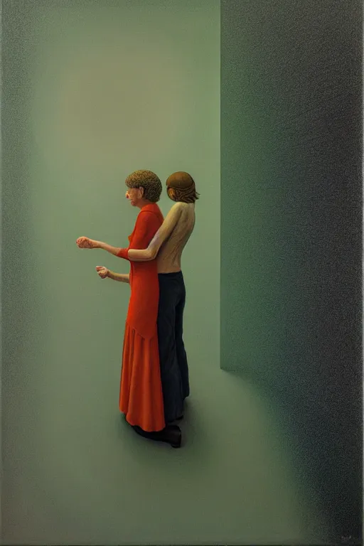 Prompt: woman and woman, in the void, by the mirror, station, james gillard, zdislav bexinski, high detail alex colville, otto mueller, stephen conroy, andrea kowch, andrew newell wyeth, daniel meidman jussi picho octane rendering