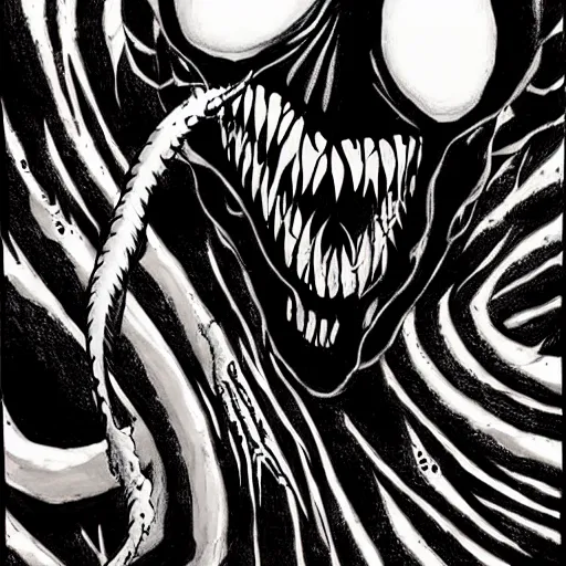 Image similar to venom drawn by junji ito