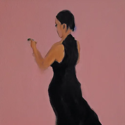 Image similar to a messy painting of a black dress being unzipped from behind