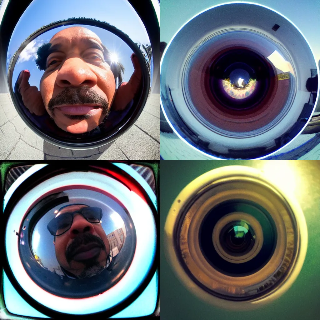 Prompt: ice t close up fisheye lens selfie