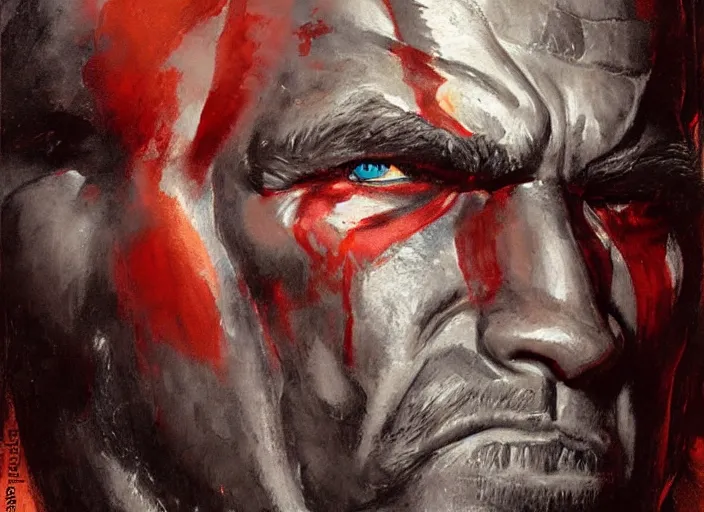 Prompt: a highly detailed beautiful portrait of arnold schwarzenegger as kratos, by gregory manchess, james gurney, james jean