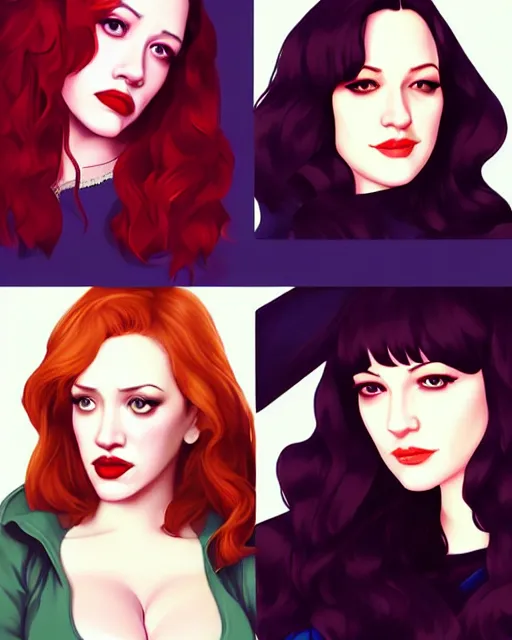 Prompt: kat dennings christina hendricks jennifer tilly, by wlop and ilya kuvshinov and artgerm