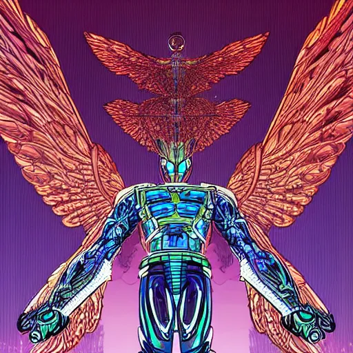 Image similar to portrait of the cyber archangel, intricate, highly detailed, masterful, in the style of moebius, akira toriyama