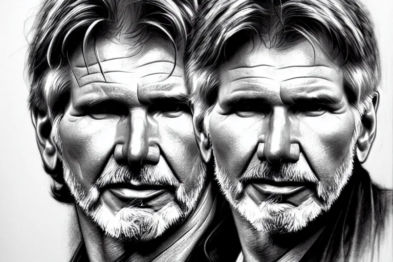 Prompt: hyperrealist portrait pencil sketch of harrison ford by david malan and alphonse mucha, fantasy art, drawing, dynamic lighting, artstation, poster, volumetric lighting, very detailed faces, 4 k, award winning