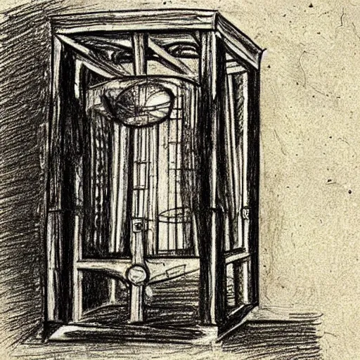 Image similar to a drawing of a time machine. By Leonardo Da Vinci.