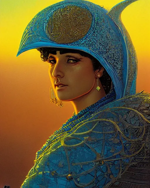 Image similar to arab princess, character portrait, portrait, close up, concept art, intricate details, highly detailed, in the style of chris foss, rodger dean, moebius, michael whelan, and gustave dore