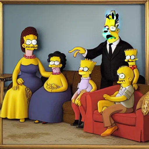 Prompt: a family portrait of the simpsons by gustave courbet, 3 d, ue 5, oil on canvas, 8 k, 4 k