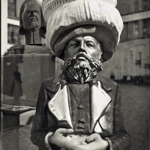 Image similar to guy with pot on his head and with bust of Lenin in his hands