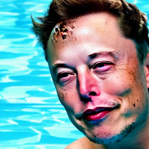 Image similar to Photography of elon musk swimming in a pool full of money