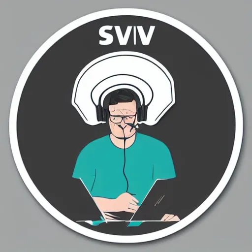Image similar to svg sticker, centered, round-cropped, white-space-surrounding, Hank-Hill listening to headphones, flat colors, vector art