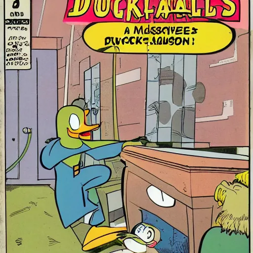 Prompt: An unreleased comic book from the classic Ducktails cartoon, museum quality, museum display