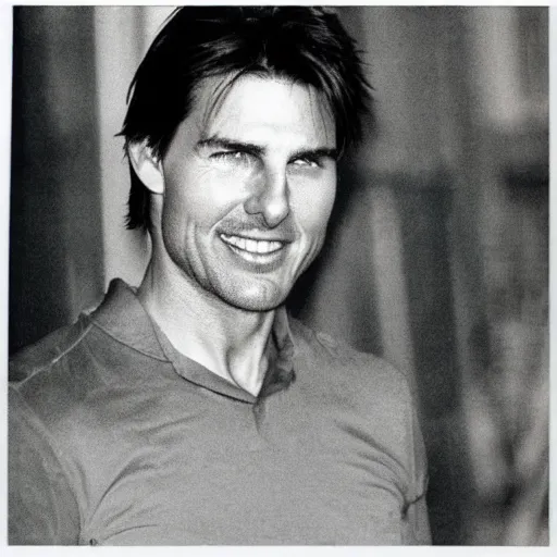 Image similar to Polaroid of Tom Cruise very close to tv 1983