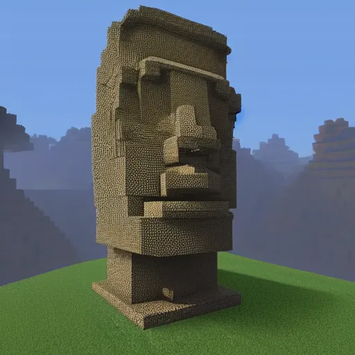 Image similar to moai statue built in minecraft, screenshot
