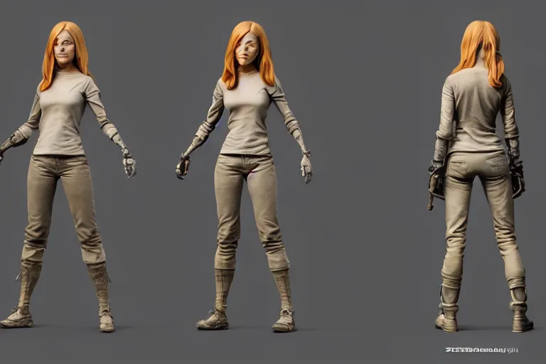 Prompt: badass female character in a front and side view, neutral pose, character design by weta digital, t pose, rigging pose, front and side view, character sheet, full body, cg awards gallery, awarded on cgsociety, symetrical, detailed, modelled in zbrush, by steven stahlberg, by disney, by pixar, by framestore