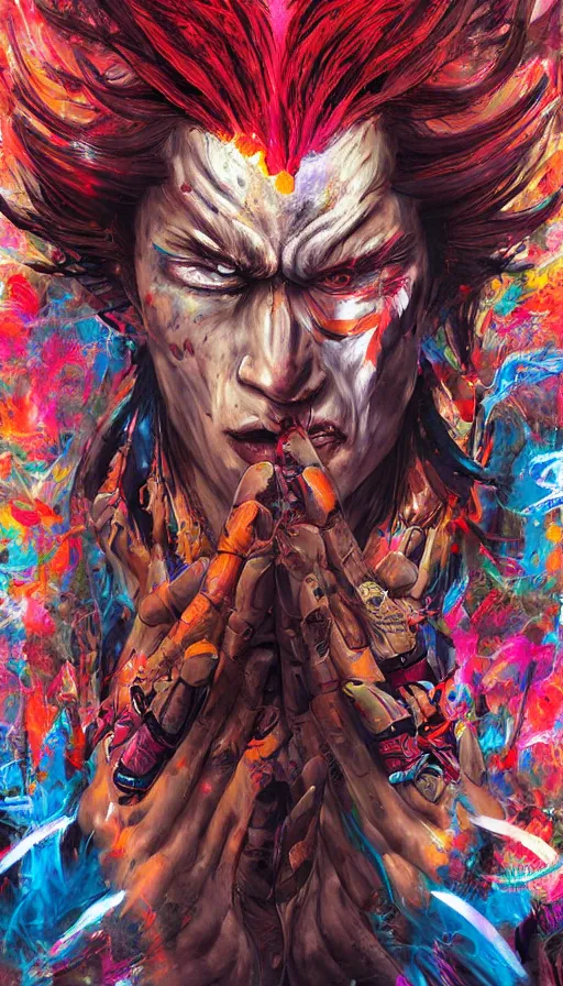 Image similar to psytrance artwork, by sam spratt, kazuya from tekken