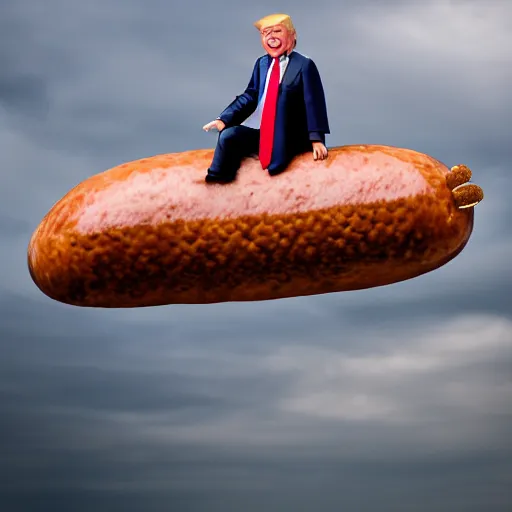 Prompt: Donald Trump riding a humanoid sausage, Canon EOS R3, f/1.4, ISO 200, 1/160s, 8K, RAW, unedited, symmetrical balance, in-frame