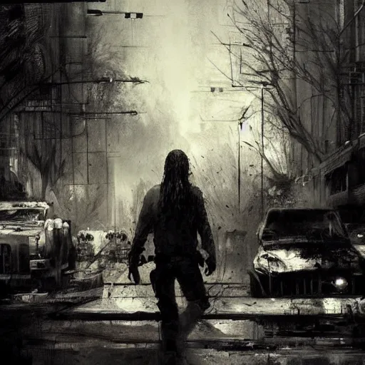 Image similar to the walking dead poster drawn by jeremy mann