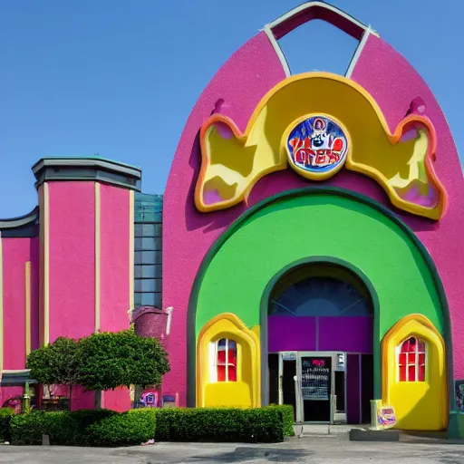 Prompt: exterior of Chuck E. Cheese historic cathedral