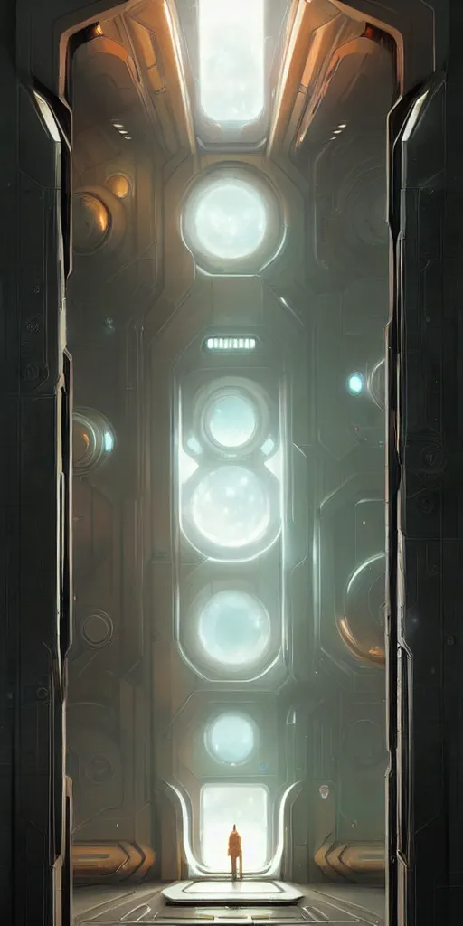 Image similar to hyper realistic art - deco sci - fi double door by jordan grimmer, darek zabrocki