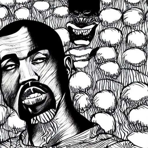 Image similar to kanye west as a horror junji ito drawing