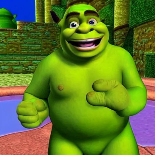 Image similar to shrek as a character in super mario 6 4