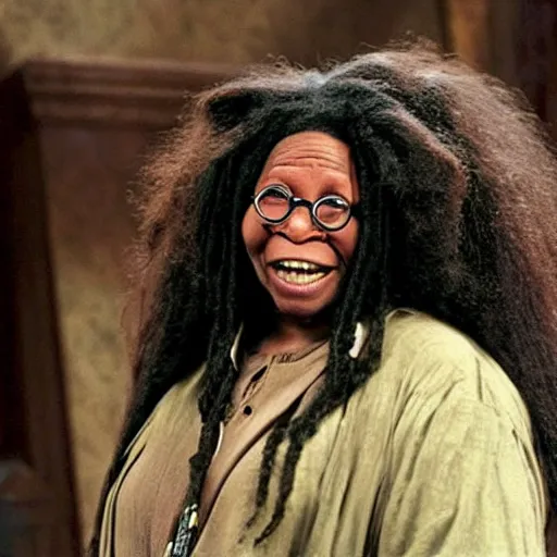 Image similar to whoopi goldberg as hagrid from harry potter movie